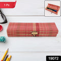 Multi-purpose bamboo pen and makeup storage box with toggle clasp