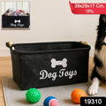 Collapsible felt storage bin for pet toys, neatly folded for space-saving.