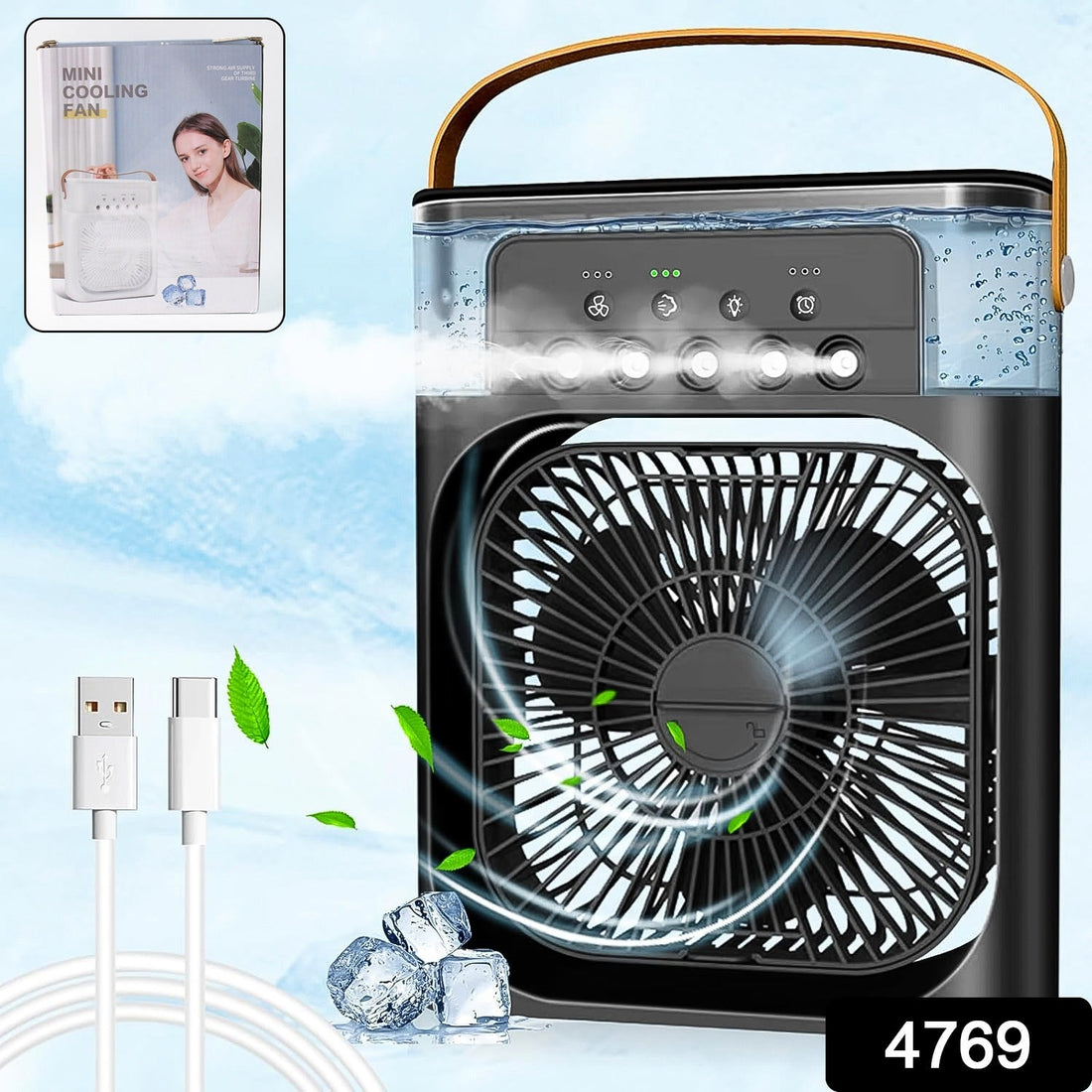 Portable Air Conditioner Fan showing front view on a modern desk.