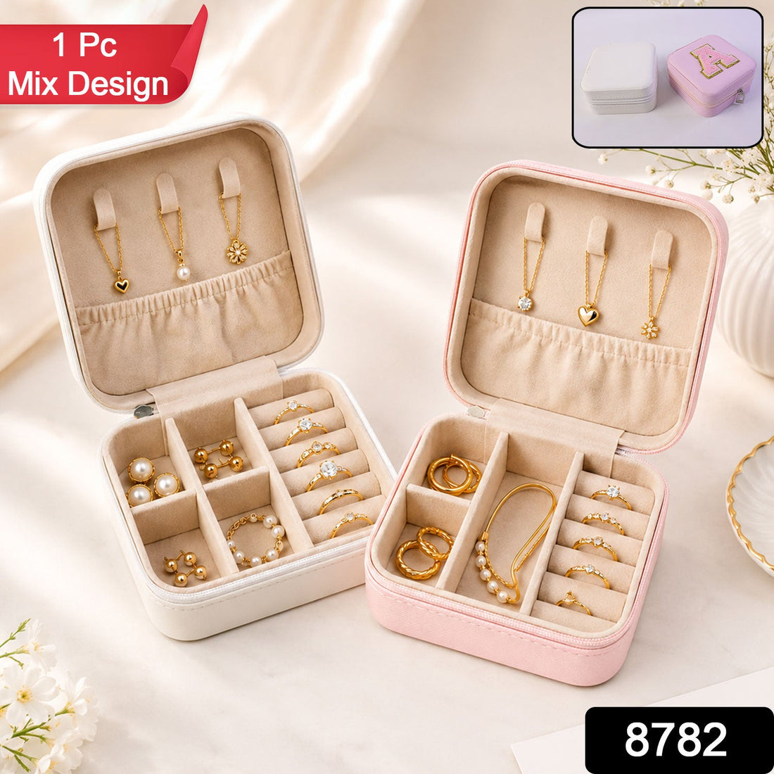A closed LilyGleam Mini PU Leather Travel Jewellery Box in a stylish pink shade, perfect for organising accessories.