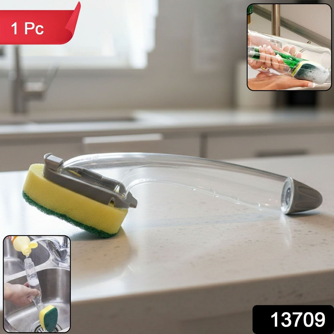Durable dishwand with ergonomic handle and soap dispenser