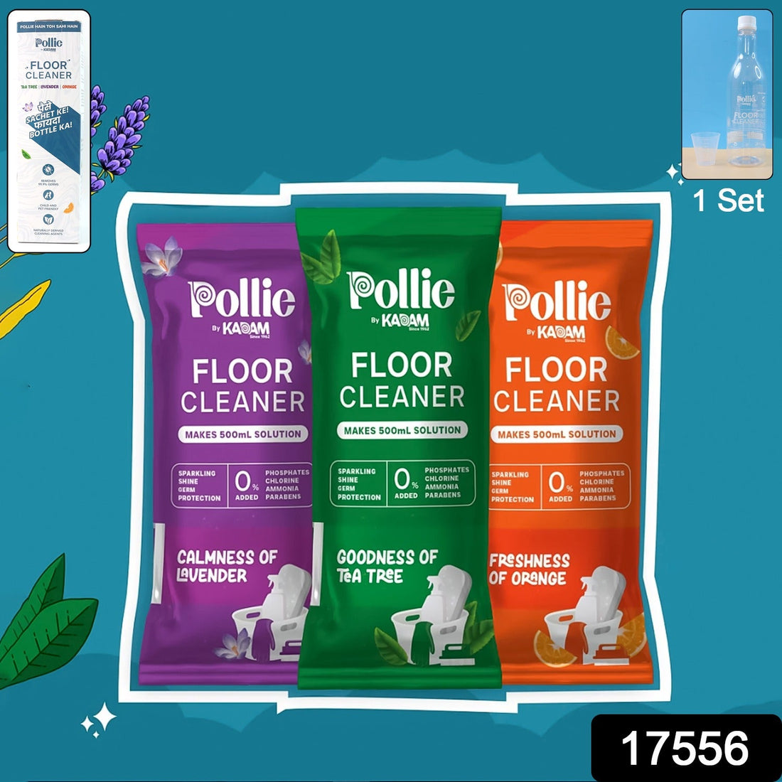 Pollic Kadam concentrated floor cleaner refill kit with reusable measuring bottle