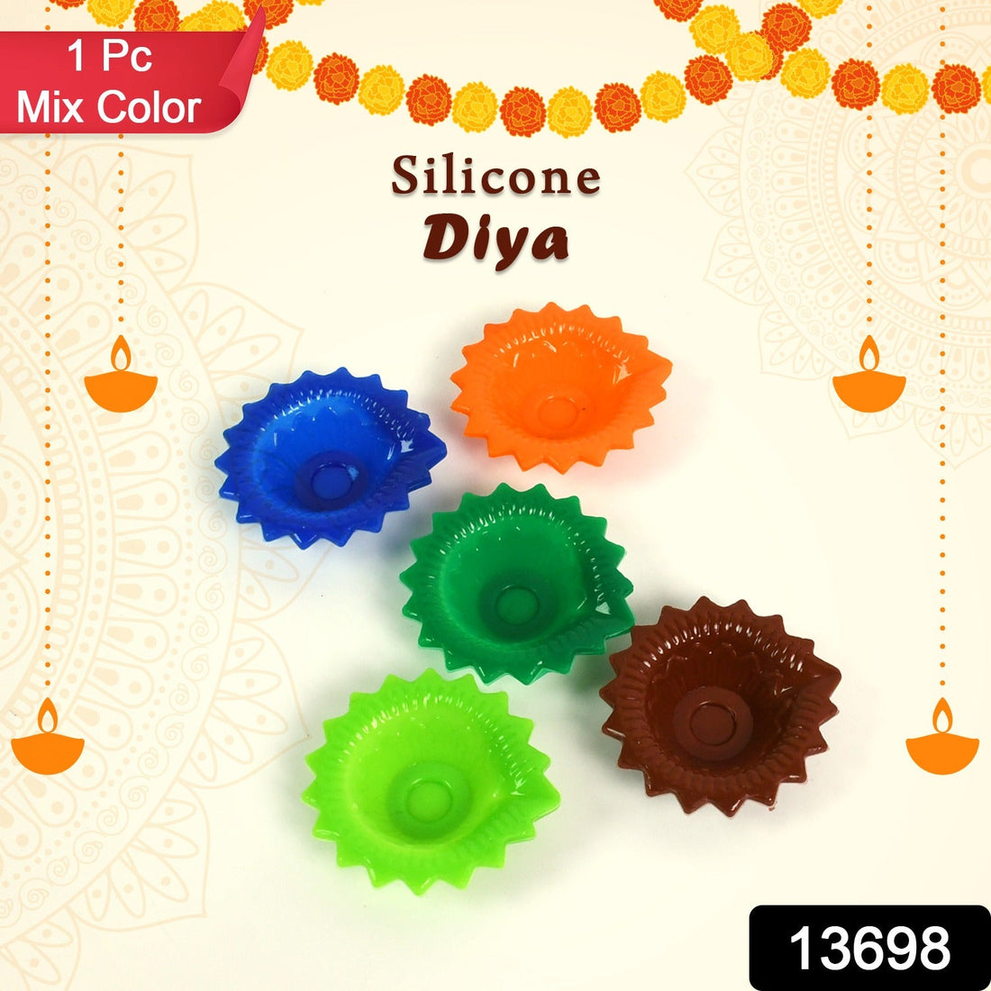 A colourful silicone diya glowing brightly for Diwali celebrations, enhancing festive decor.