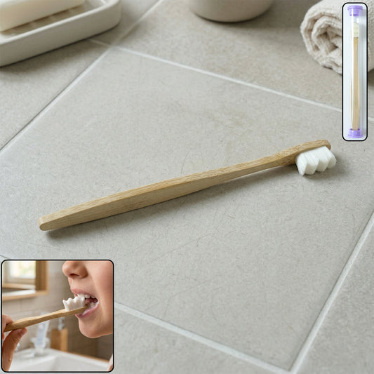 Eco-friendly wooden toothbrush with soft bristles and natural handle