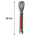 Durable kitchen tongs utensil with clear size reference for flipping and serving.