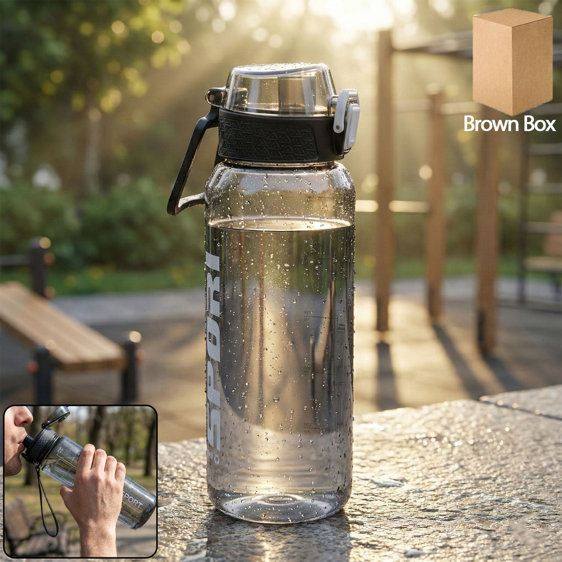 Black 1000 ML leakproof sports water bottle with flip lock lid