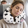 Soft cow patterned U shaped pillow for planes and cars