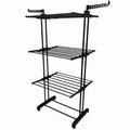 Durable metal drying stand suitable for balcony and outdoor use.