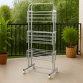 Heavy-duty stainless steel clothes drying rack with foldable design and caster wheels