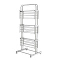 Durable stainless steel clothes drying rack with plastic connectors and caster wheels