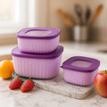 Individual square food storage container showing clear lid and smooth interior
