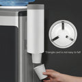 Close-up of dispenser showing cup dispensing slot