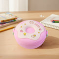 Side view of a colorful Donut Lunch Box, highlighting its depth.