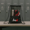 Close-up of the breathable mesh fabric and durable base of the gym sack.