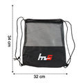 Dimensions of the foldable mesh drawstring gym sack for easy storage.