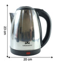 Size comparison image showing dimensions of the electric stainless steel kettle