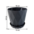 Outdoor placement of durable diamond design plastic flower pots with trays