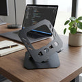 Angled view of foldable metal tablet stand