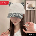 Winter cap with cat ear design and printed visor