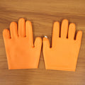 Full view of orange silicone gloves with finger protector