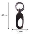 Close-up of the durable rotating lock on metal keychain.