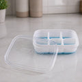 Side view of the mini plastic ice tray highlighting its space saving design.
