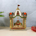 Festive pooja mandir swing with vibrant enamel and hanging bell