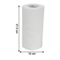 Dimensions of kitchen roll showing 18 cm by 18 cm sheet size