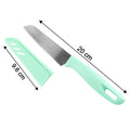 Side view of kitchen knife illustrating stainless steel blade and handle design