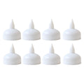 Close up of round LED flameless tealight candle showcasing smooth design and warm light