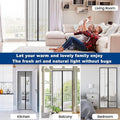 Screen door showing product specifications label of Magic Mesh