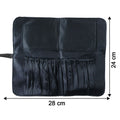 Size comparison image showing foldable makeup brush organizer bag dimensions