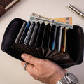 Man carrying zip-around card holder wallet comfortably in pocket
