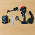 Mini electric chainsaw side profile view