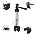 An adjustable height camera tripod from Gambit featuring a flexible 3-way pan head.