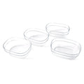 Clear plastic bowls stacked, showcasing durable serving bowl set
