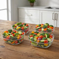 Neatly stacked transparent serving bowls for compact storage