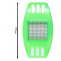 Detailed view of the potato cutter's blades and comfortable ABS plastic handle during use.