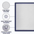Ironing mesh press cloth protecting dark shirt fabric from iron shine