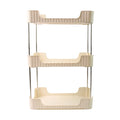 Compact plastic tier shelf with metal rods for corner storage