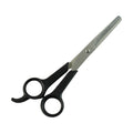 Professional hair thinning scissors in open position demonstrating smooth cutting action