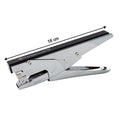 Metal plier stapler side view showing ergonomic grip