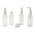 Travel bottle combo including pump, spray, and flip cap refillable containers