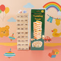 Stacked wooden blocks ready for play in Tumbling Tower game
