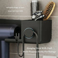 Hair dryer hanging rack with additional storage compartments and hook