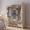 Space-saving wardrobe organizer with hanging rods and fabric cover