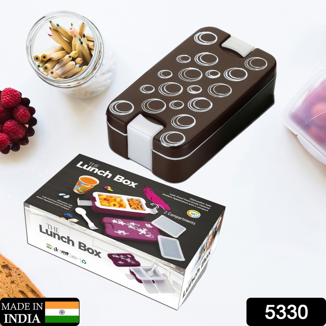Airtight lunch box with two separate compartments for diverse meals.