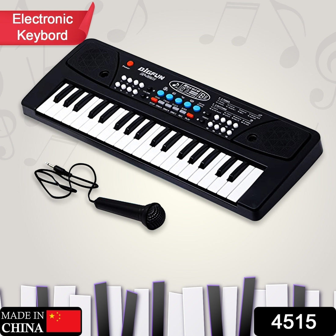 Child playing with the 37-key kids piano keyboard and microphone.