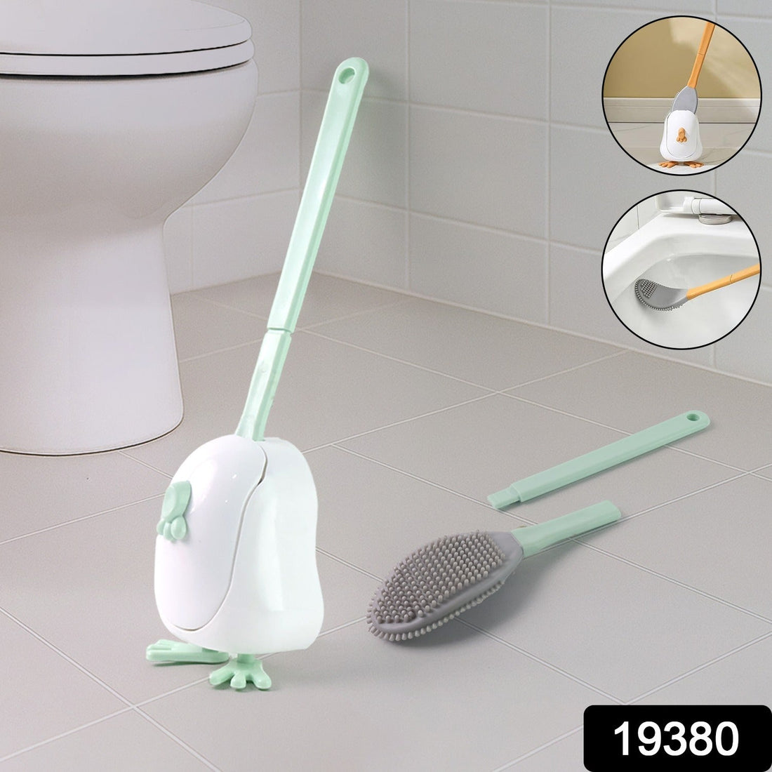 Flexible silicone toilet brush set with quick-dry duck-shaped holder