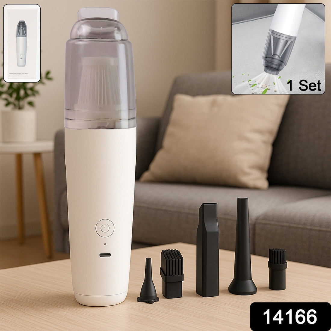 Mini handheld vacuum cleaner set with cordless design and 5 detachable nozzles